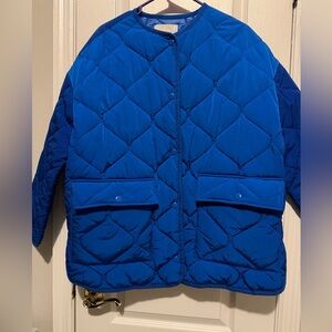 Zara Oversized Quilted Jacket Blue. Like new